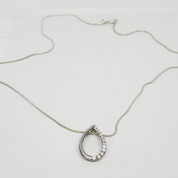 Silver Tone Graduated Cubic Zirconia Open Teardrop Pear Journey Necklace - Picture 3 of 6